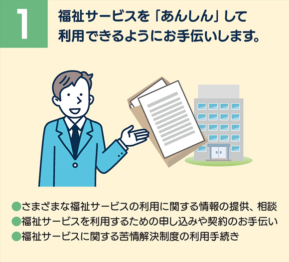 福祉サービスを「あんしん」して利用できるようにお手伝いします。